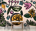 Orange and Big Flowers Color Wall Mural Wallpaper