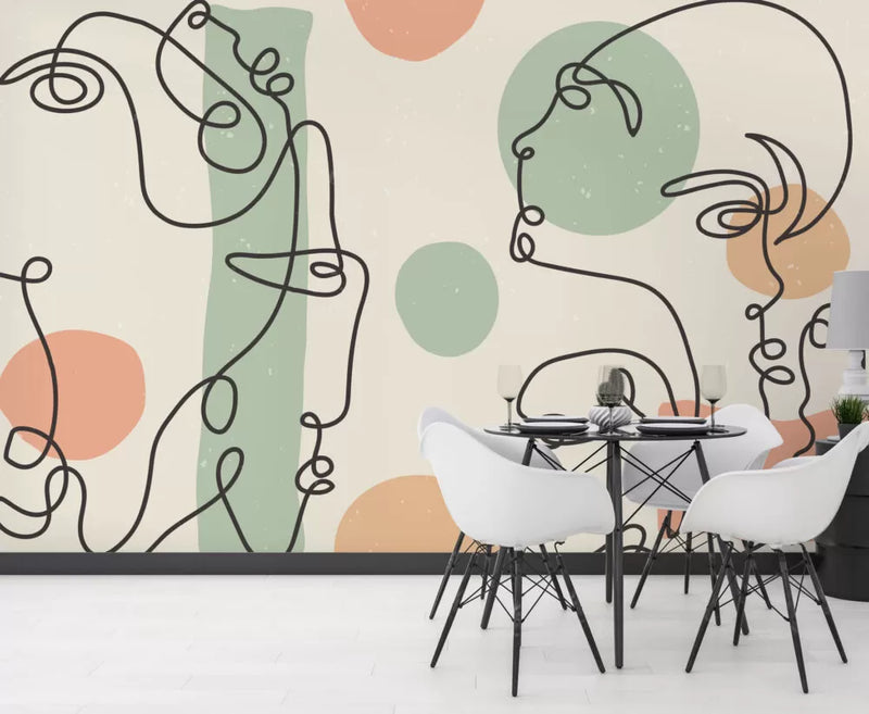 Linear Face Figures Wall Mural Peel and Stick Wallpaper - Luzen and co Australia