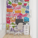Inscribed Stylish Graffiti Wall Mural Wallpaper