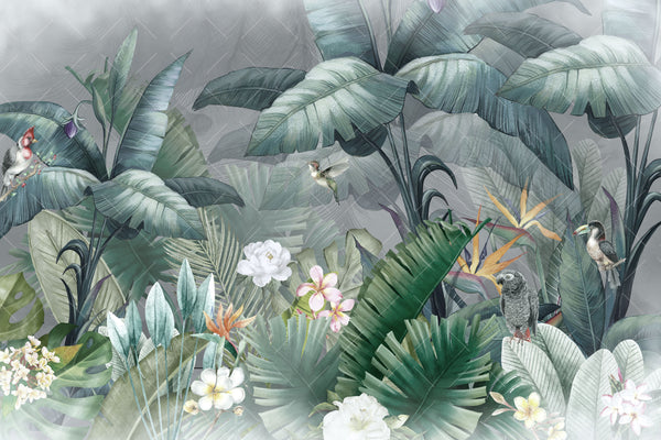 Bird and Flower Tropical Self Adhesive Wallpaper