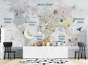 Cute Animal World Map Peel and stick wallpaper