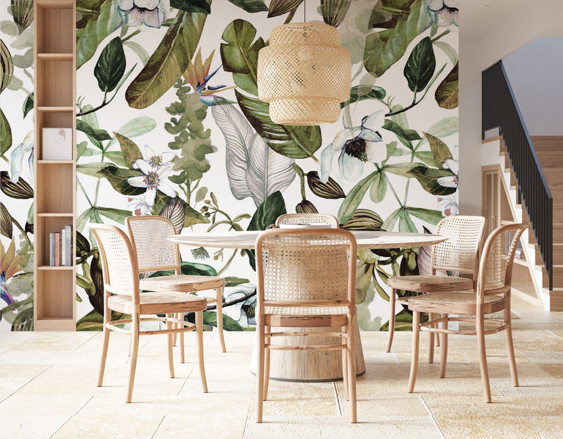 Watercolor Effect Bird Floral Wallpaper