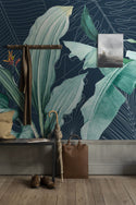 Big Tropical Leaves and Red Flowers Self Adhesive Wallpaper