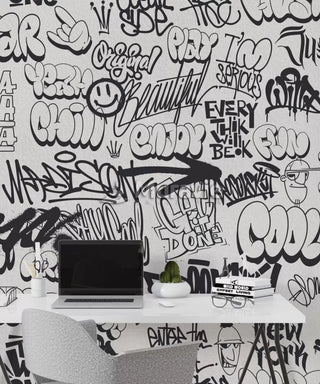 Graffiti Inscribed Stylish Wall Mural Wallpaper