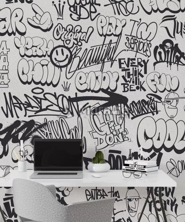 Graffiti Inscribed Stylish Wall Mural Wallpaper