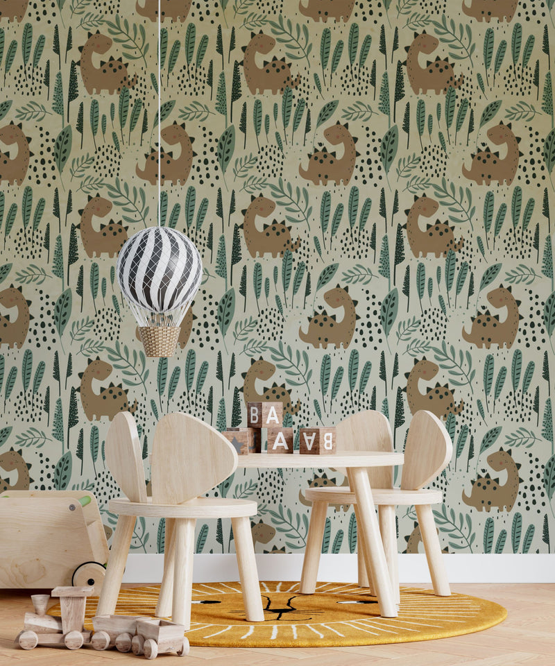 Dinosaur Pattern Tropical Floral Wallpaper, Wall sticker, Wall poster, Wall Decal