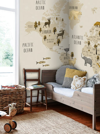 World Map Kids Self adhesive wallpaper Peel and Stick wallpaper in Australia - Luzen&Co