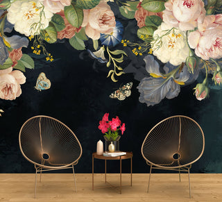 Roses and Butterflies Dark Wallpaper
