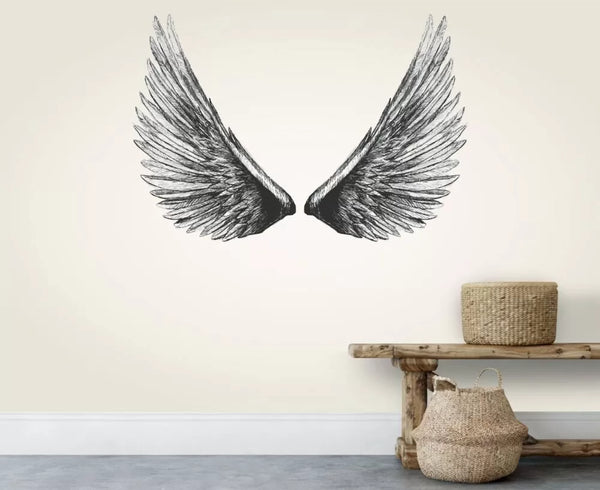 Gray Background Black Wings Wall Mural Wallpaper -luzen and co