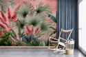 Big Tropical Leaves With Pink Background Self Adhesive Wallpaper