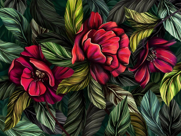 Green And Red Tones Floral Wallpaper