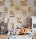Cartoon Animals In Coffee Tones Wallpaper