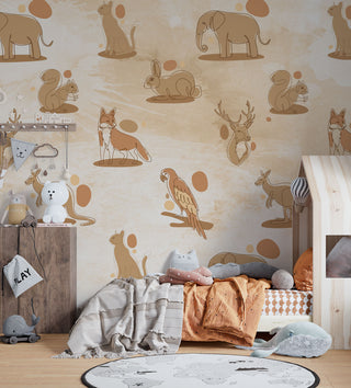 Cartoon Animals In Coffee Tones Wallpaper