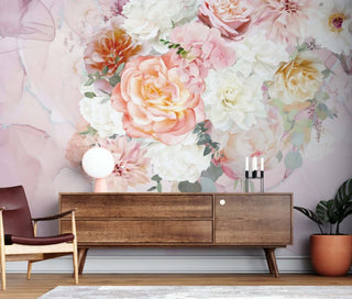 Pink Color Large Rose Peel and Stick Wallpaper