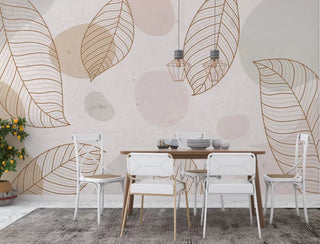 Soft Leaves and Circles Wall Mural Wallpaper