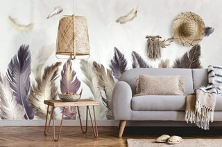 Birds Figured Pink Wall Mural Wallpaper Luzen&Co