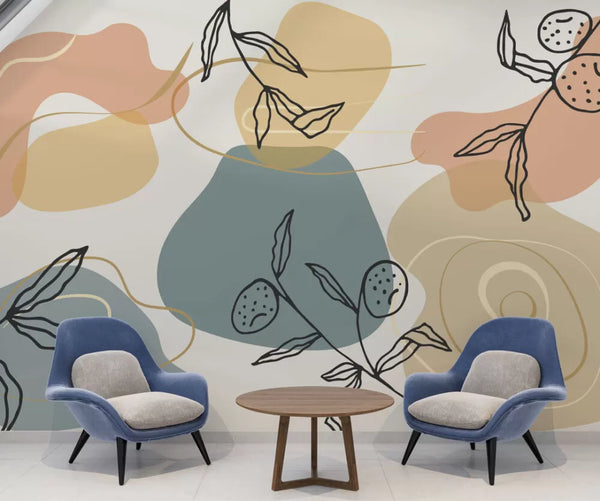 Abstract Patterns Linear Leaves Wall Mural Peel and Stick Wallpaper