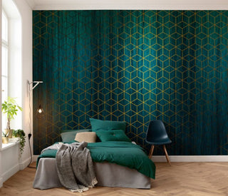 Petrol Blue Color Geometric Pattern Wallpaper