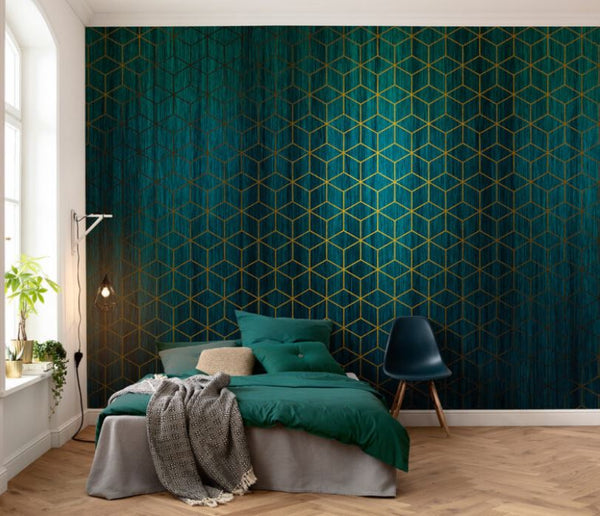 Petrol Blue Color Geometric Pattern Wallpaper