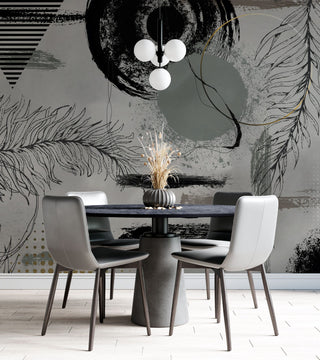 Soft Feather and Geometric Pattern Wallpaper