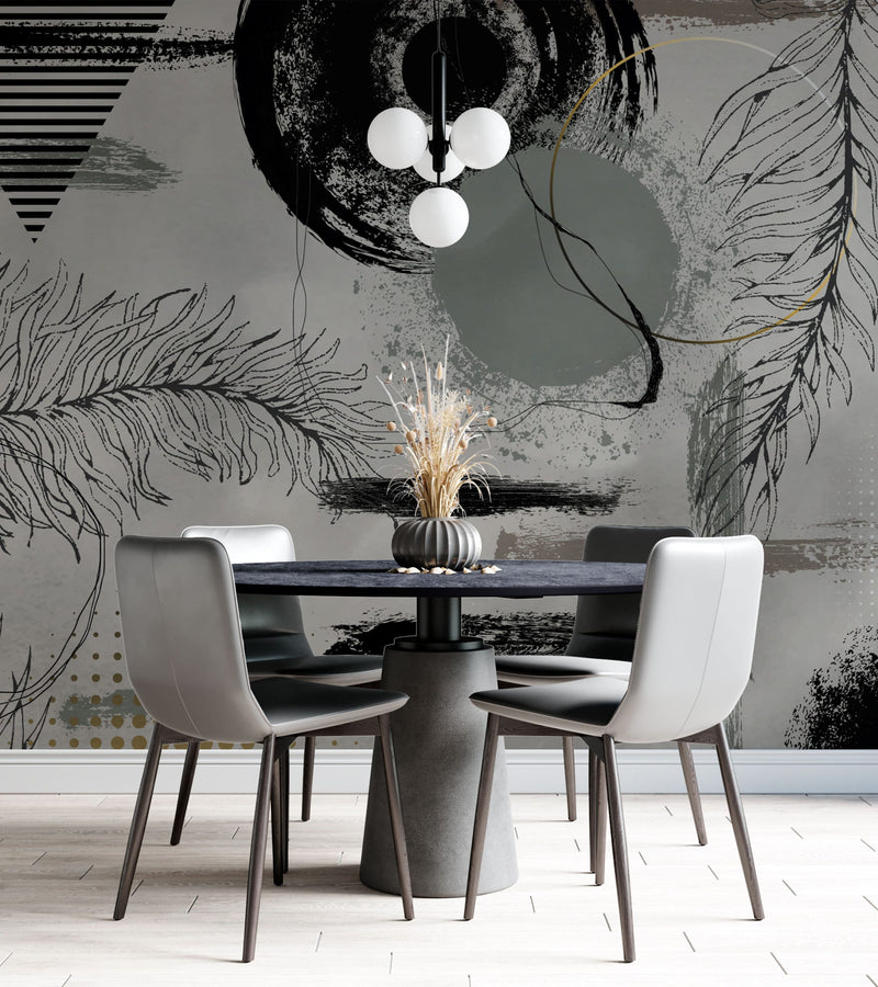 Soft Feather and Geometric Pattern Wallpaper