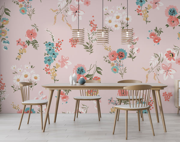 Soft Flowers Pink Wallpaper