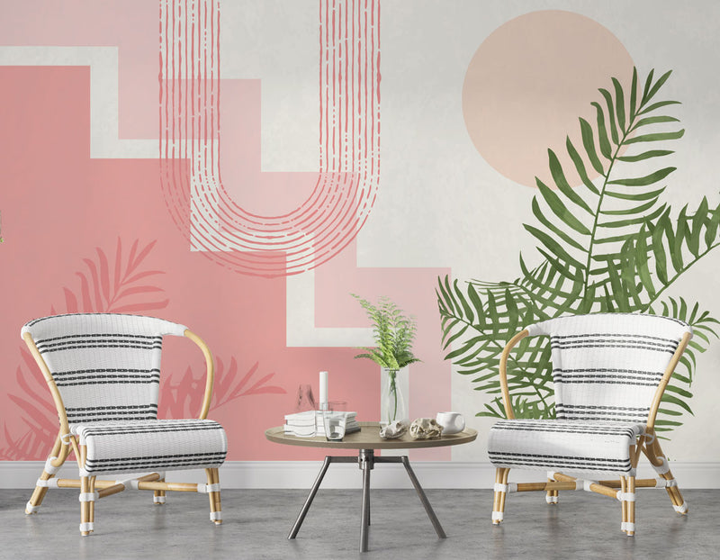 Geometric Patterns and Tropical Leaves Wallpaper