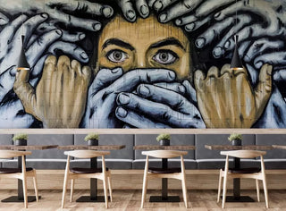 Muted Human Figure Graffiti Wall Mural Wallpaper