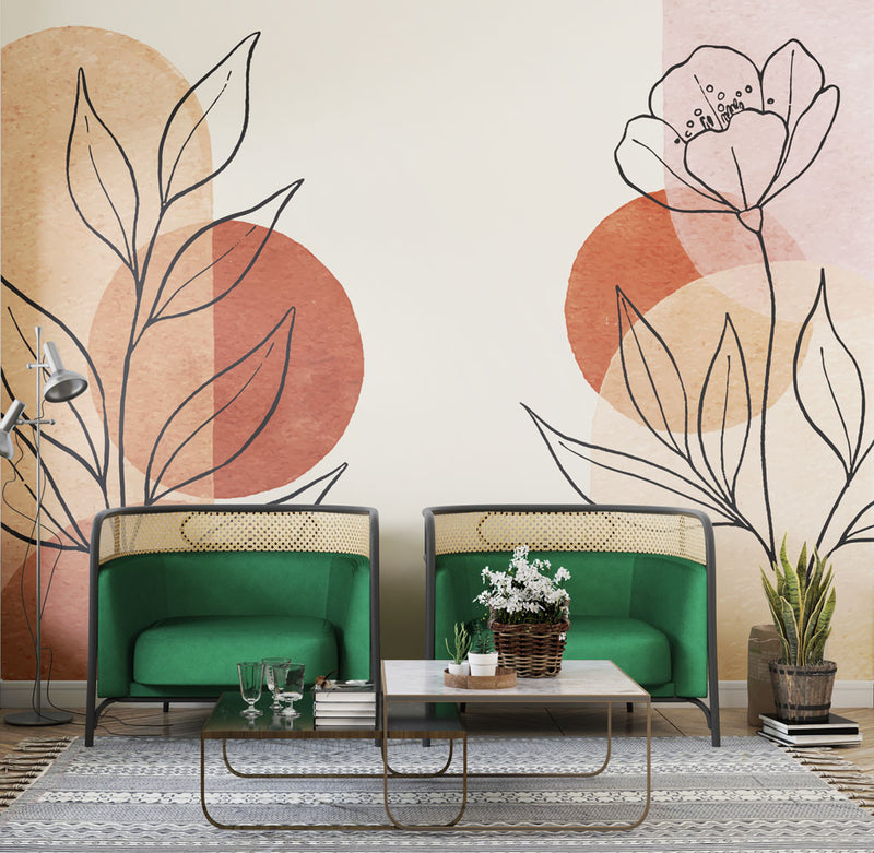 Soft Linear Floral Wallpaper