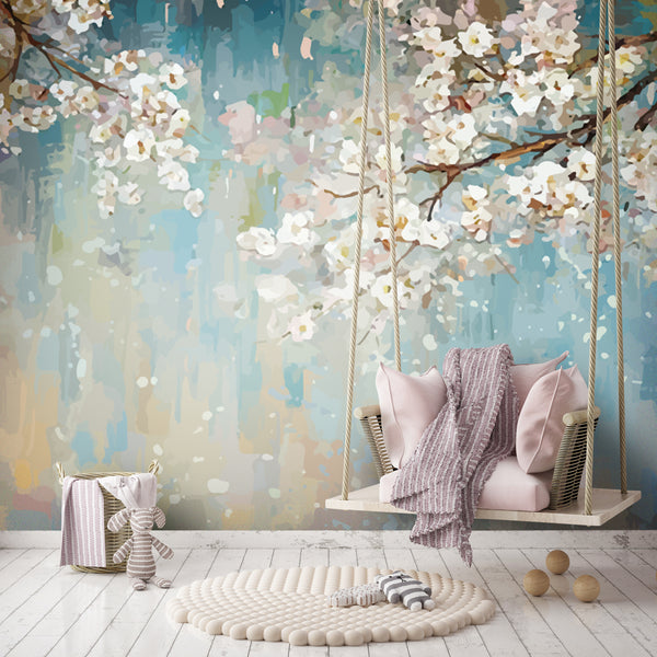 Soft Flowers With Oil Painting Peel and Stick Wallpaper