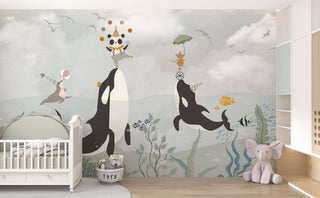 Whales Panda Fishes Self adhesive Wallpaper