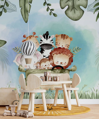 Animals in Car Kids Self adhesive Wallpaper, Wall sticker, Wall poster, Wall Decal - Luzen&co