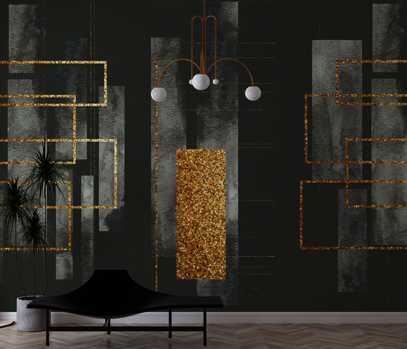 Dark Green Gold Detailed Geometric Wallpaper