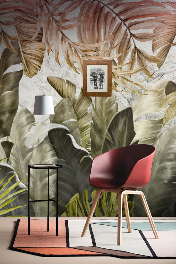 Big Tropical Leaves With Gradient Color Self Adhesive Wallpaper