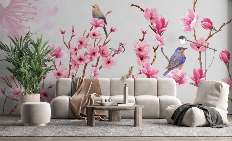 Pink Apricot Flowers Self adhesive Wallpaper