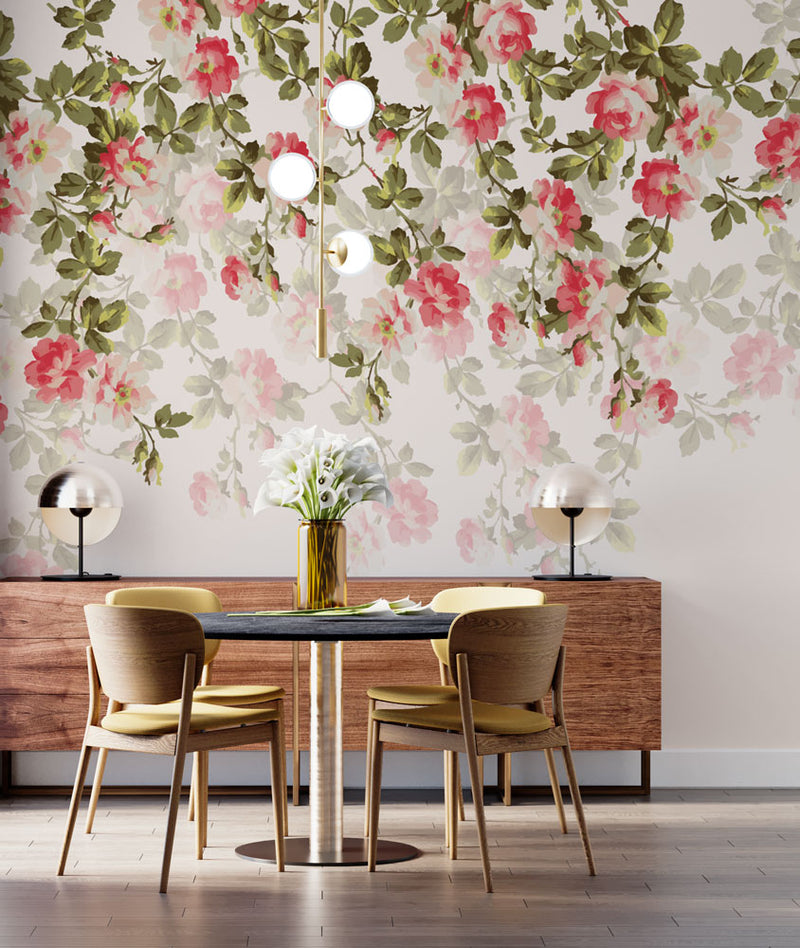 Pink Roses Peel and Stick Wallpaper