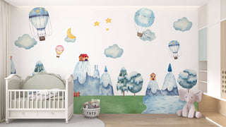 Clouds Mountains and Air Balloons Wallpaper, Wall sticker, Wall poster, Wall Decal - Luzen&co