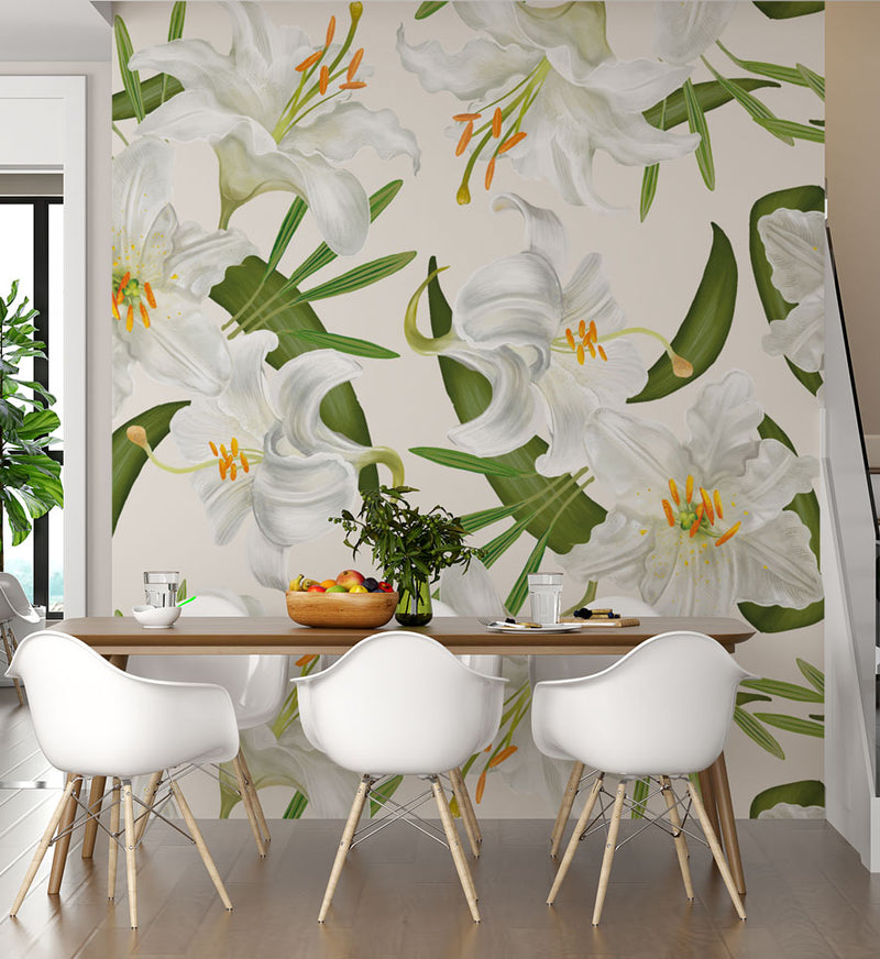 Soft White Flower Pattern Wallpaper