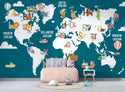 Animals World Map Kids Wallpaper, Wall sticker, Wall poster, Wall Decal - Luzen&co