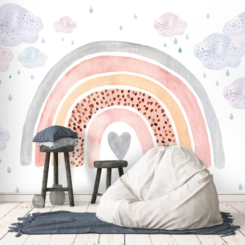 Little Heart into Rainbow Peel and Stick Wallpaper, Wall sticker, Wall poster