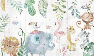 Cartoon Tropic Animals and Leaves Wallpaper, Wall sticker, Wall poster, Wall Decal - Luzen&co