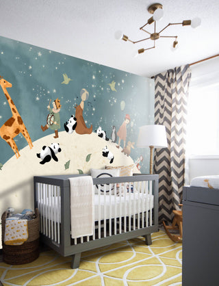Cartoon Animals On Moon Wallpaper, Wall sticker, Wall poster, Wall Decal - Luzen&co