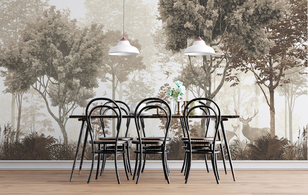 Deer In The Forest Modern Self adhesive Wallpaper