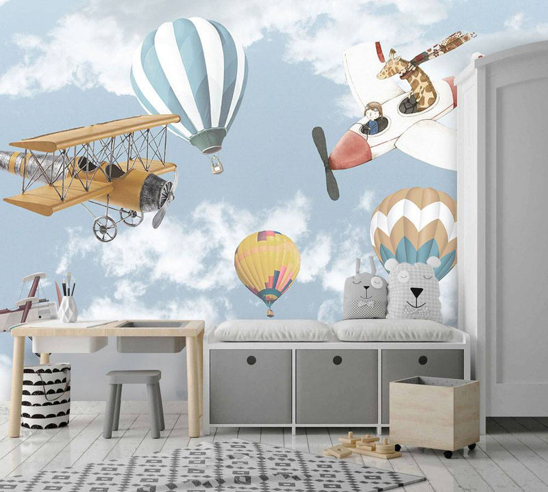 Planes And Hot Air Balloons Kids Wallpaper