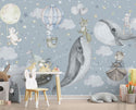 Whales and Flying Animals Wallpaper for kids room, Wall sticker, Wall poster