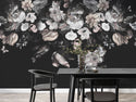 Soft Flowers Wallpaper on Black Peel and Stick Wallpaper