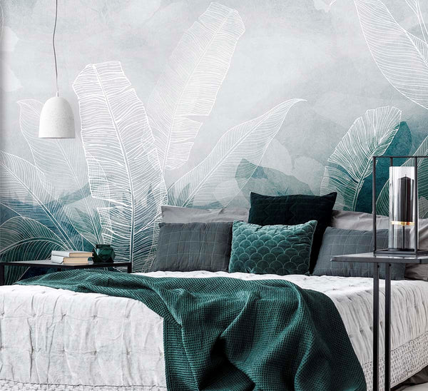 Linear Tropical Leaves Self adhesive Wallpaper