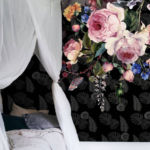 Dark Background Flower Self adhesive Wallpaper