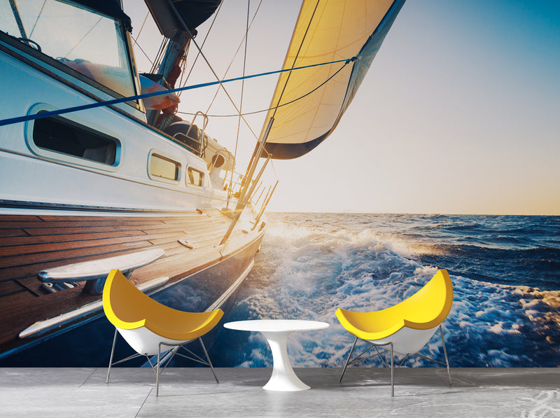 Yacht View at Sea Landscape Wallpaper