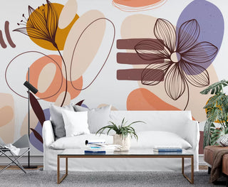 Abstract Patterns and Flowers Wall Mural Self adhesive Wallpaper